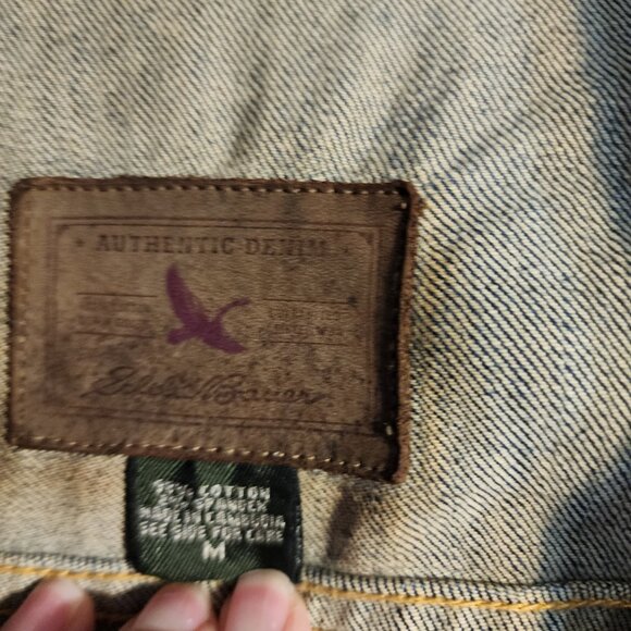 Vtg Eddie Bauer Jacket Mens MEDIUM Blue Denim Sport Shop Workwear Western Y2K - Picture 2 of 6
